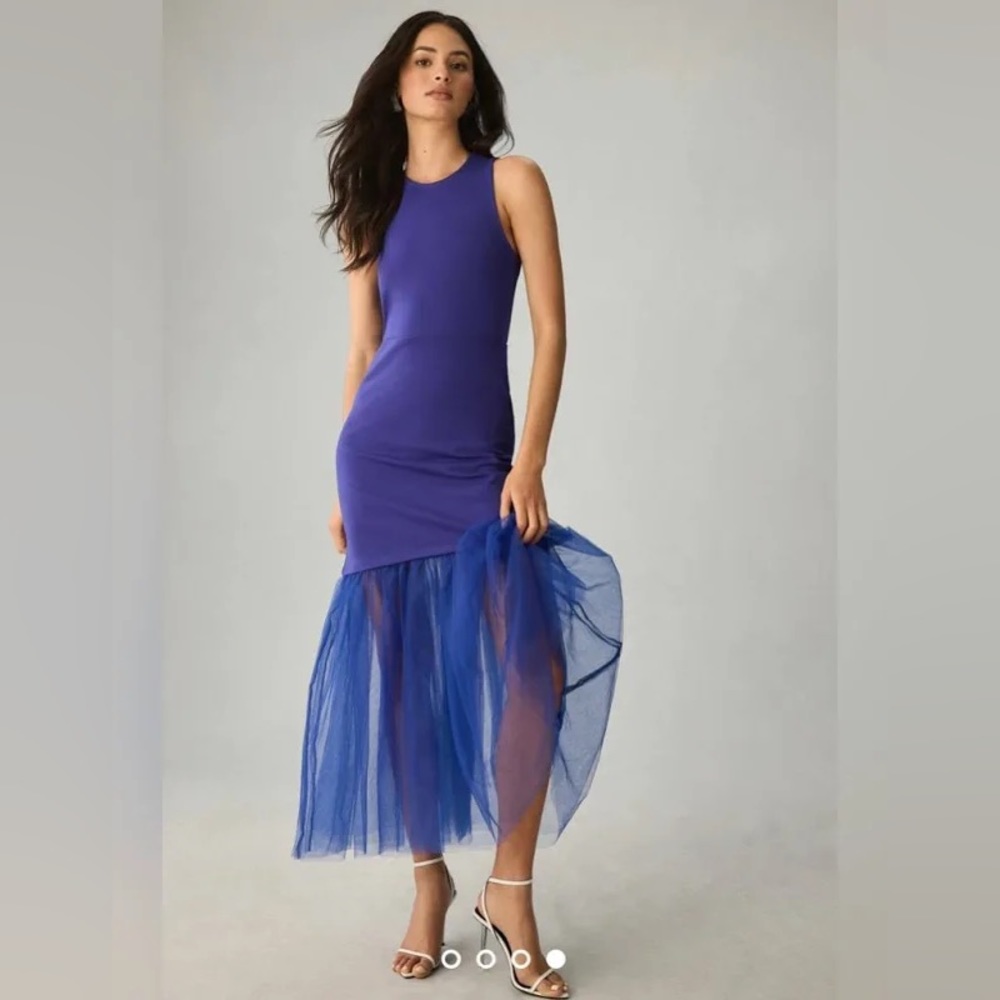 Anthropologie Maeve Tulle Hem Dress Cobalt Blue